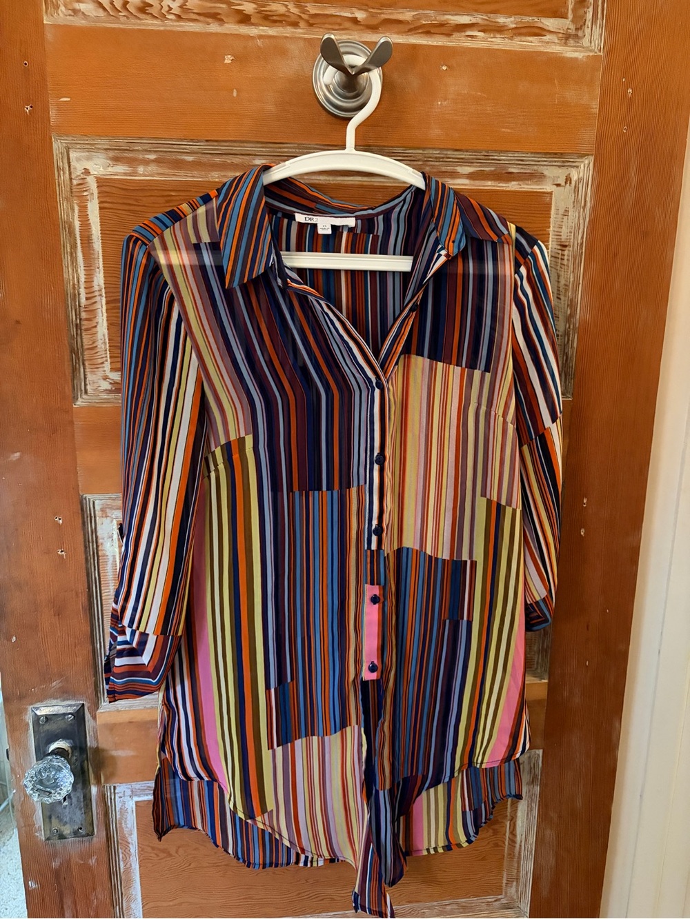 DR2 Multicolor Vertical Stripe Button-Front Tunic